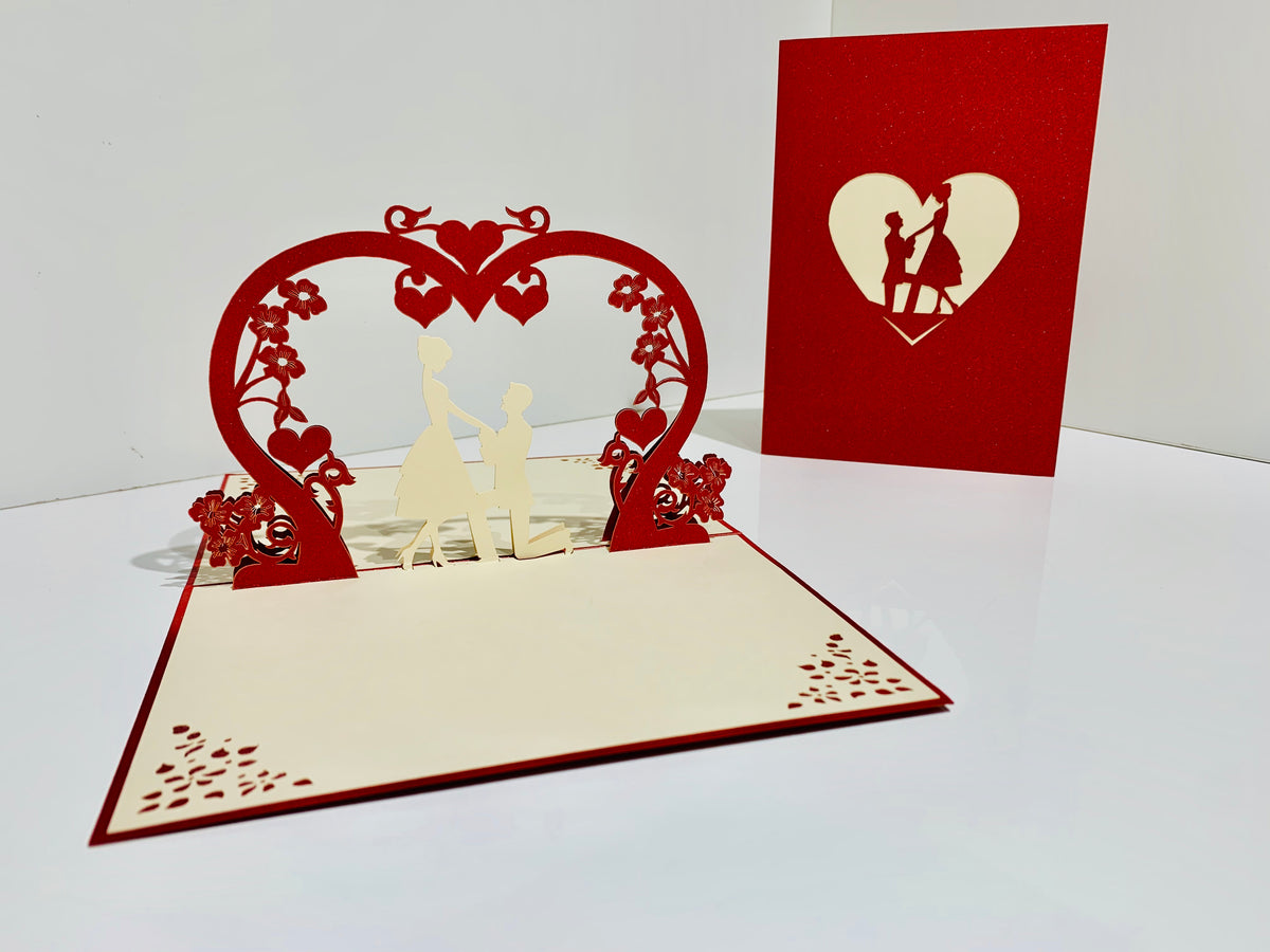 Marriage Engagement Proposal LOVE 12x17cm 3D POP UP GREETING CARD - Created by Origami Pop Cards Australian Design & Handmade 3D Pop Up Magical Paper Cards, Love Heart Fell and Romantic Handmade Pop Up Cards Happy Valentine's Day Celebrate