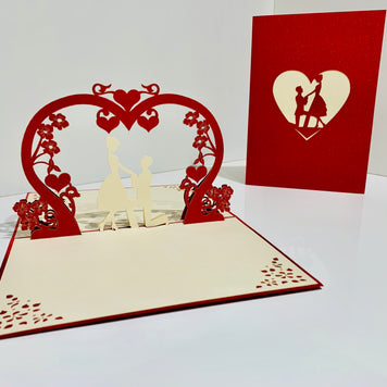 Marriage Engagement Proposal LOVE 12x17cm 3D POP UP GREETING CARD - Created by Origami Pop Cards Australian Design & Handmade 3D Pop Up Magical Paper Cards, Love Heart Fell and Romantic Handmade Pop Up Cards Happy Valentine's Day Celebrate