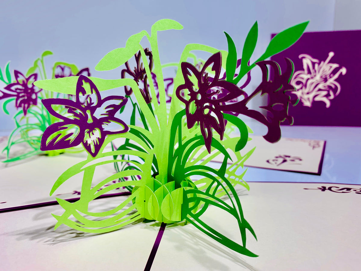 Purple Lily Flowers Card Origami Pop Cards 3D Pop Up Greeting Card Happy Birthday Thank You Handmade Gift Thinking of You Blank Card for Any Occasion Happy Mother's Day