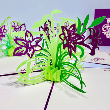 Purple Lily Flowers Card Origami Pop Cards 3D Pop Up Greeting Card Happy Birthday Thank You Handmade Gift Thinking of You Blank Card for Any Occasion Happy Mother's Day
