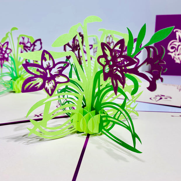 Purple Lily Flowers Card Origami Pop Cards 3D Pop Up Greeting Card Happy Birthday Thank You Handmade Gift Thinking of You Blank Card for Any Occasion Happy Mother's Day