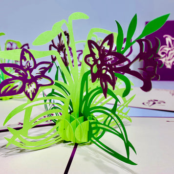 Purple Lily Flowers Card Origami Pop Cards 3D Pop Up Greeting Card Happy Birthday Thank You Handmade Gift Thinking of You Blank Card for Any Occasion Happy Mother's Day