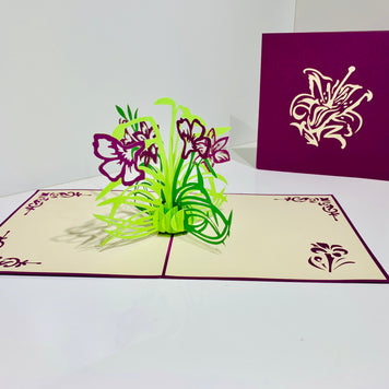 Purple Lily Flowers Card Origami Pop Cards 3D Pop Up Greeting Card Happy Birthday Thank You Handmade Gift Thinking of You Blank Card for Any Occasion Happy Mother's Day