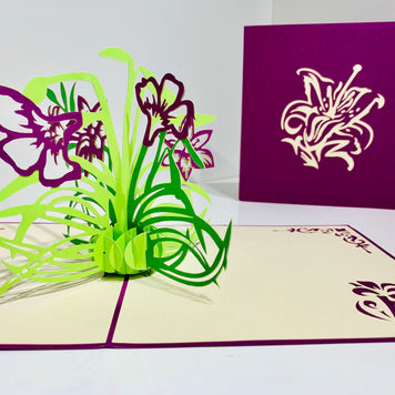 Purple Lily Flowers Card Origami Pop Cards 3D Pop Up Greeting Card Happy Birthday Thank You Handmade Gift Thinking of You Blank Card for Any Occasion Happy Mother's Day