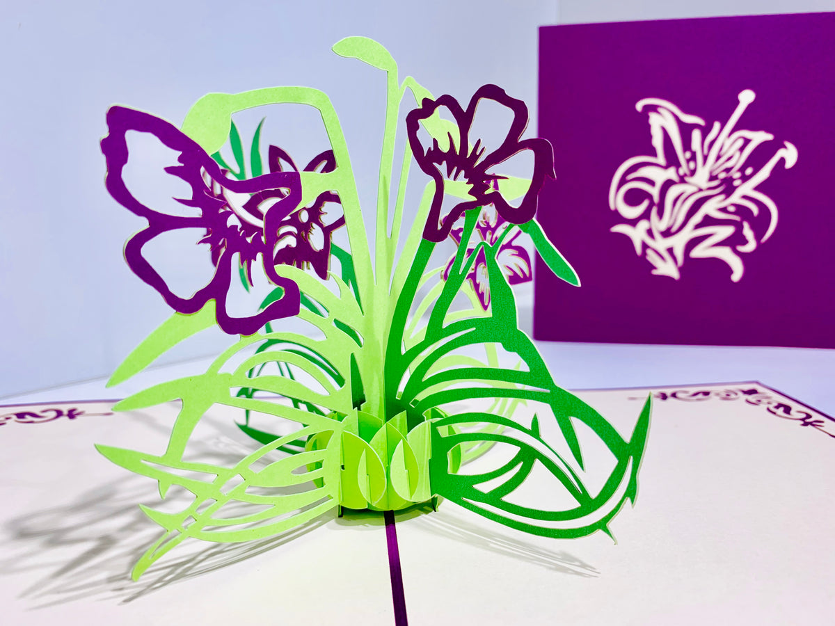 Purple Lily Flowers Card Origami Pop Cards 3D Pop Up Greeting Card Happy Birthday Thank You Handmade Gift Thinking of You Blank Card for Any Occasion Happy Mother's Day