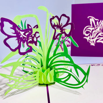 Purple Lily Flowers Card Origami Pop Cards 3D Pop Up Greeting Card Happy Birthday Thank You Handmade Gift Thinking of You Blank Card for Any Occasion Happy Mother's Day