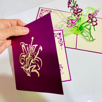 Purple Lily Flowers Card Origami Pop Cards 3D Pop Up Greeting Card Happy Birthday Thank You Handmade Gift Thinking of You Blank Card for Any Occasion Happy Mother's Day