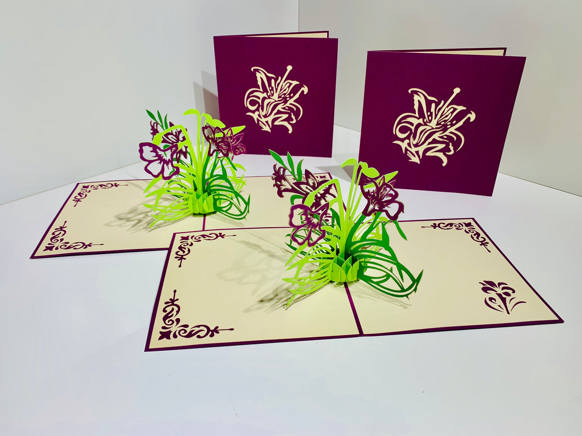 Purple Lily Flowers Card Origami Pop Cards 3D Pop Up Greeting Card Happy Birthday Thank You Handmade Gift Thinking of You Blank Card for Any Occasion Happy Mother's Day