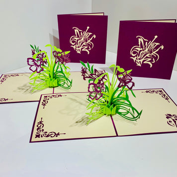 Purple Lily Flowers Card Origami Pop Cards 3D Pop Up Greeting Card Happy Birthday Thank You Handmade Gift Thinking of You Blank Card for Any Occasion Happy Mother's Day