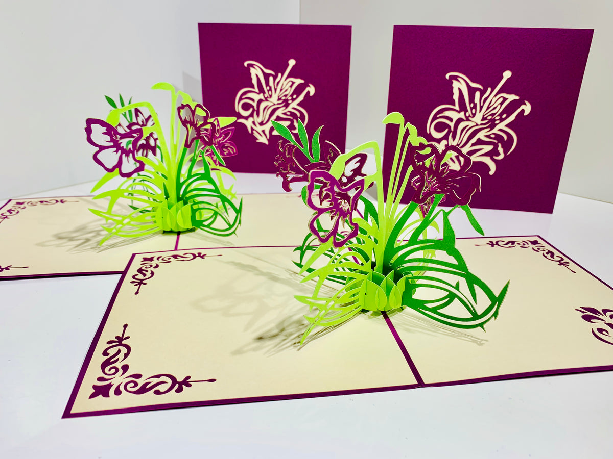 Purple Lily Flowers Card Origami Pop Cards 3D Pop Up Greeting Card Happy Birthday Thank You Handmade Gift Thinking of You Blank Card for Any Occasion Happy Mother's Day