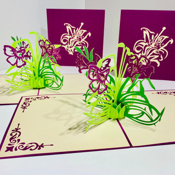 Purple Lily Flowers Card Origami Pop Cards 3D Pop Up Greeting Card Happy Birthday Thank You Handmade Gift Thinking of You Blank Card for Any Occasion Happy Mother's Day