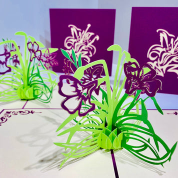 Purple Lily Flowers Card Origami Pop Cards 3D Pop Up Greeting Card Happy Birthday Thank You Handmade Gift Thinking of You Blank Card for Any Occasion Happy Mother's Day