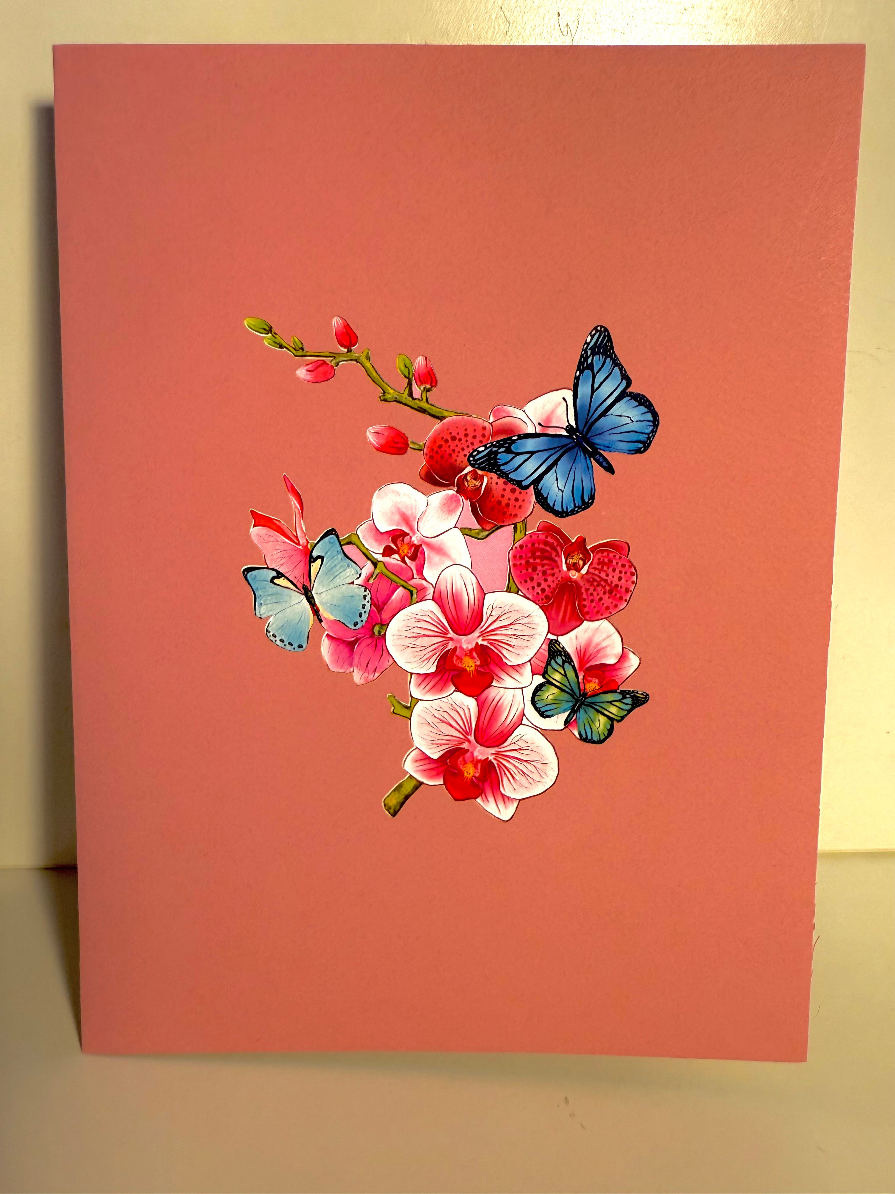 Purple Orchid Garden with Butterflies Origami Pop Cards 3D Pop Up Greeting Card Best Wishes Happy Birthday Gift Thank You Handmade Best Wishes Blank Card for Any Occasion Happy Mother's Day Happy Father's Day Celebrate The Beauty of Flower and Nature