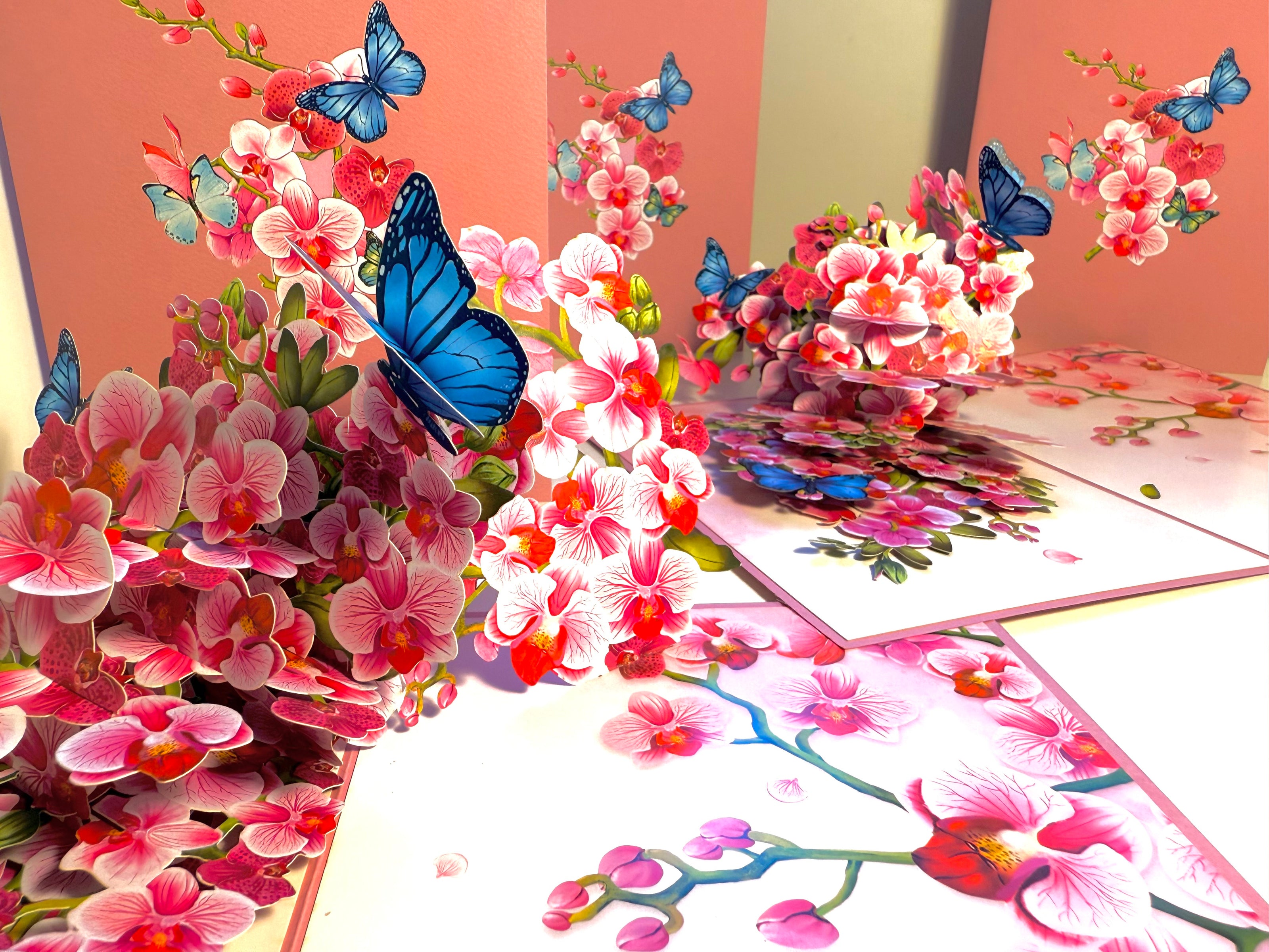 Purple Orchid Garden with Butterflies Origami Pop Cards 3D Pop Up Greeting Card Best Wishes Happy Birthday Gift Thank You Handmade Best Wishes Blank Card for Any Occasion Happy Mother's Day Happy Father's Day Celebrate The Beauty of Flower and Nature