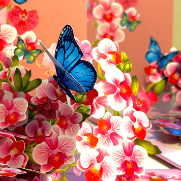 Purple Orchid Garden with Butterflies Origami Pop Cards 3D Pop Up Greeting Card Best Wishes Happy Birthday Gift Thank You Handmade Best Wishes Blank Card for Any Occasion Happy Mother's Day Happy Father's Day Celebrate The Beauty of Flower and Nature