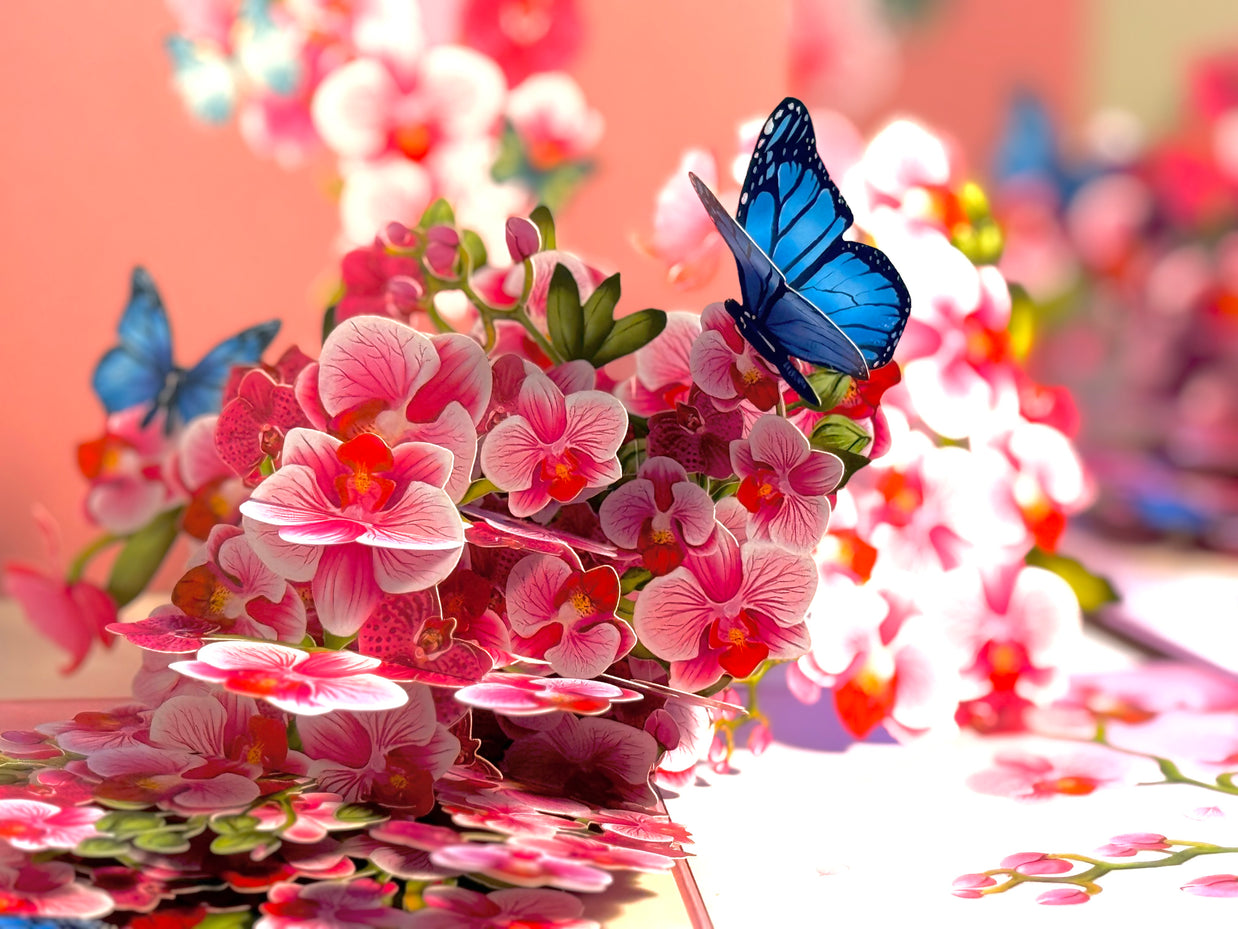 Purple Orchid Garden with Butterflies Origami Pop Cards 3D Pop Up Greeting Card Best Wishes Happy Birthday Gift Thank You Handmade Best Wishes Blank Card for Any Occasion Happy Mother's Day Happy Father's Day Celebrate The Beauty of Flower and Nature