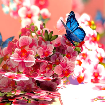Purple Orchid Garden with Butterflies Origami Pop Cards 3D Pop Up Greeting Card Best Wishes Happy Birthday Gift Thank You Handmade Best Wishes Blank Card for Any Occasion Happy Mother's Day Happy Father's Day Celebrate The Beauty of Flower and Nature