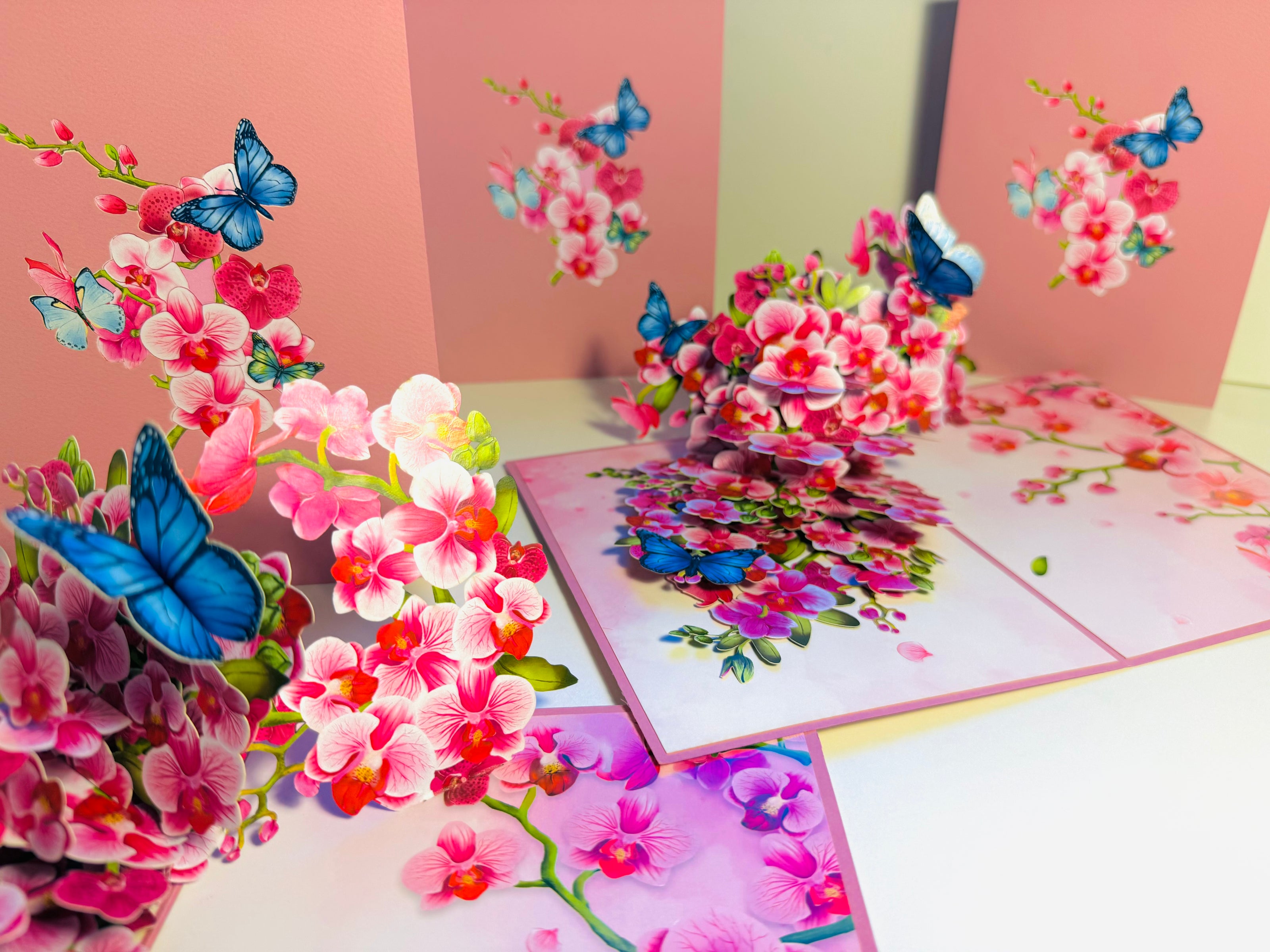 Purple Orchid Garden with Butterflies Origami Pop Cards 3D Pop Up Greeting Card Best Wishes Happy Birthday Gift Thank You Handmade Best Wishes Blank Card for Any Occasion Happy Mother's Day Happy Father's Day Celebrate The Beauty of Flower and Nature