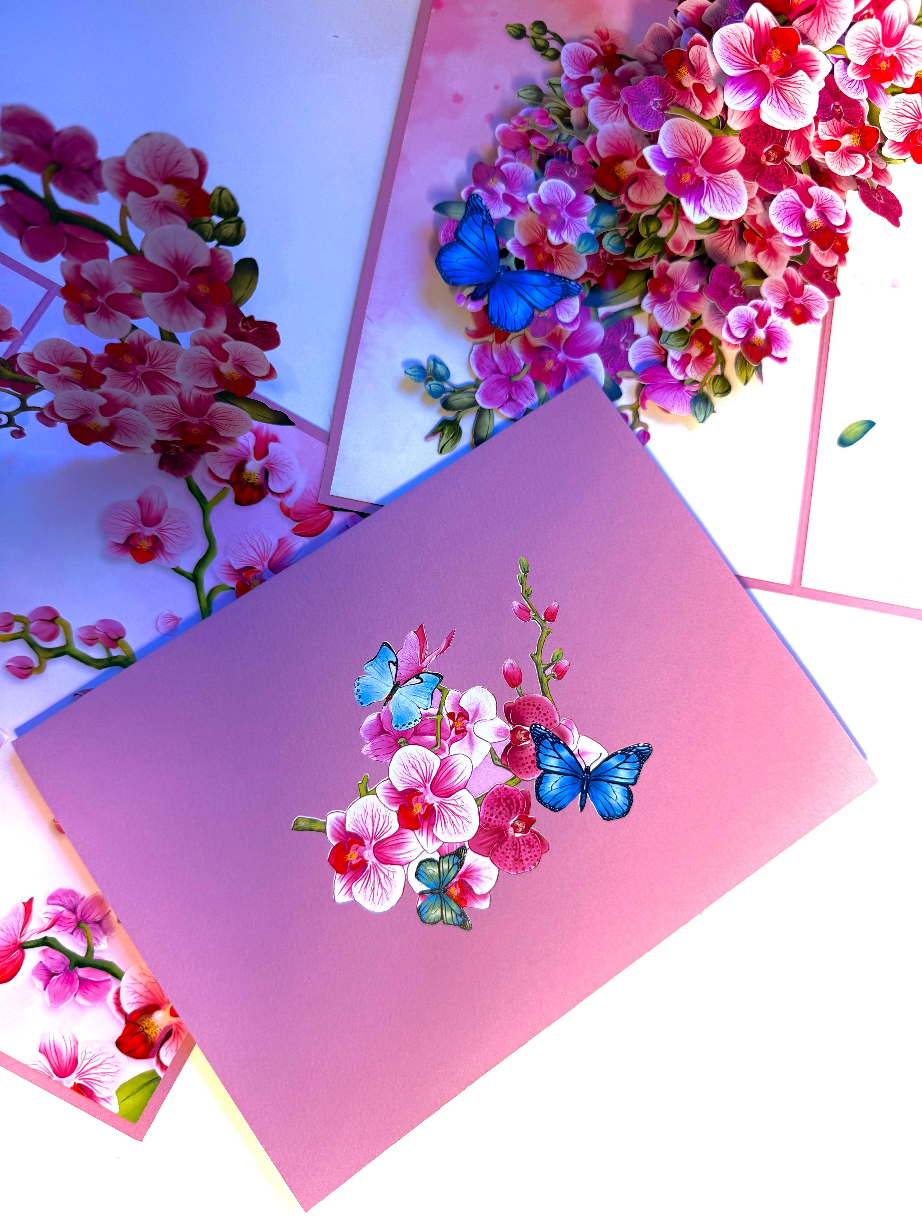 Purple Orchid Garden with Butterflies Origami Pop Cards 3D Pop Up Greeting Card Best Wishes Happy Birthday Gift Thank You Handmade Best Wishes Blank Card for Any Occasion Happy Mother's Day Happy Father's Day Celebrate The Beauty of Flower and Nature