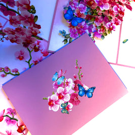 Purple Orchid Garden with Butterflies Origami Pop Cards 3D Pop Up Greeting Card Best Wishes Happy Birthday Gift Thank You Handmade Best Wishes Blank Card for Any Occasion Happy Mother's Day Happy Father's Day Celebrate The Beauty of Flower and Nature