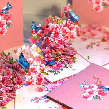 Purple Orchid Garden with Butterflies Origami Pop Cards 3D Pop Up Greeting Card Best Wishes Happy Birthday Gift Thank You Handmade Best Wishes Blank Card for Any Occasion Happy Mother's Day Happy Father's Day Celebrate The Beauty of Flower and Nature