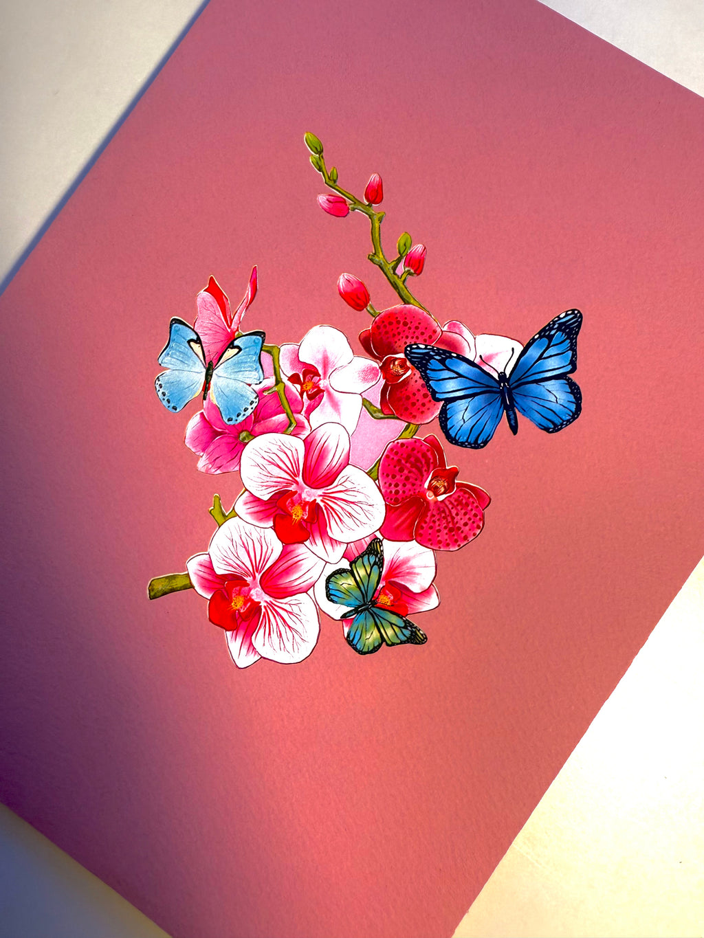 Purple Orchid Garden with Butterflies Origami Pop Cards 3D Pop Up Greeting Card Best Wishes Happy Birthday Gift Thank You Handmade Best Wishes Blank Card for Any Occasion Happy Mother's Day Happy Father's Day Celebrate The Beauty of Flower and Nature