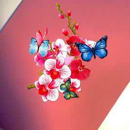 Purple Orchid Garden with Butterflies Origami Pop Cards 3D Pop Up Greeting Card Best Wishes Happy Birthday Gift Thank You Handmade Best Wishes Blank Card for Any Occasion Happy Mother's Day Happy Father's Day Celebrate The Beauty of Flower and Nature