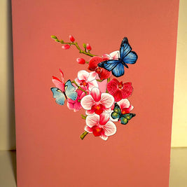 Purple Orchid Garden with Butterflies Origami Pop Cards 3D Pop Up Greeting Card Best Wishes Happy Birthday Gift Thank You Handmade Best Wishes Blank Card for Any Occasion Happy Mother's Day Happy Father's Day Celebrate The Beauty of Flower and Nature