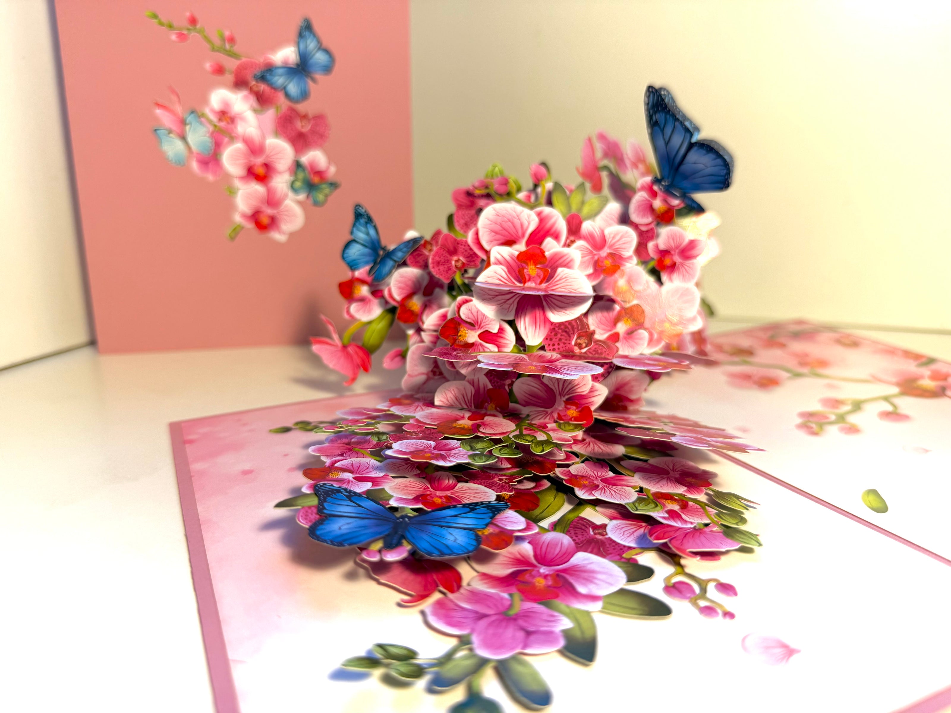 Purple Orchid Garden with Butterflies Origami Pop Cards 3D Pop Up Greeting Card Best Wishes Happy Birthday Gift Thank You Handmade Best Wishes Blank Card for Any Occasion Happy Mother's Day Happy Father's Day Celebrate The Beauty of Flower and Nature