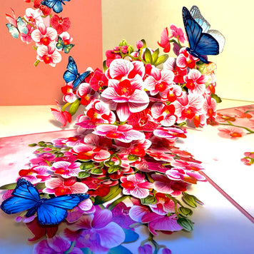 Purple Orchid Garden with Butterflies Origami Pop Cards 3D Pop Up Greeting Card Best Wishes Happy Birthday Gift Thank You Handmade Best Wishes Blank Card for Any Occasion Happy Mother's Day Happy Father's Day Celebrate The Beauty of Flower and Nature