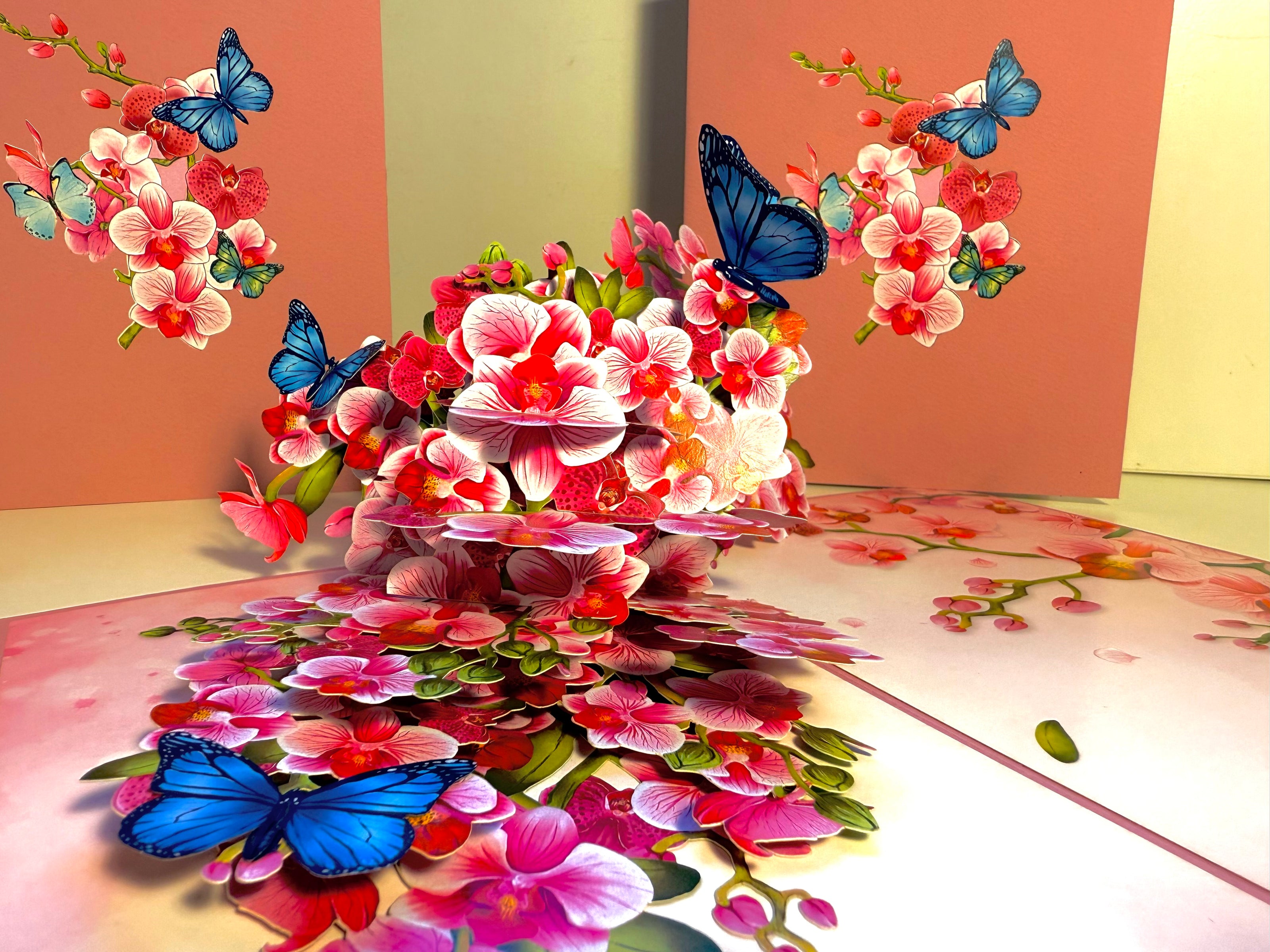 Purple Orchid Garden with Butterflies Origami Pop Cards 3D Pop Up Greeting Card Best Wishes Happy Birthday Gift Thank You Handmade Best Wishes Blank Card for Any Occasion Happy Mother's Day Happy Father's Day Celebrate The Beauty of Flower and Nature