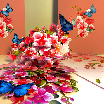 Purple Orchid Garden with Butterflies Origami Pop Cards 3D Pop Up Greeting Card Best Wishes Happy Birthday Gift Thank You Handmade Best Wishes Blank Card for Any Occasion Happy Mother's Day Happy Father's Day Celebrate The Beauty of Flower and Nature