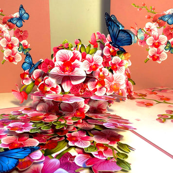 Purple Orchid Garden with Butterflies Origami Pop Cards 3D Pop Up Greeting Card Best Wishes Happy Birthday Gift Thank You Handmade Best Wishes Blank Card for Any Occasion Happy Mother's Day Happy Father's Day Celebrate The Beauty of Flower and Nature