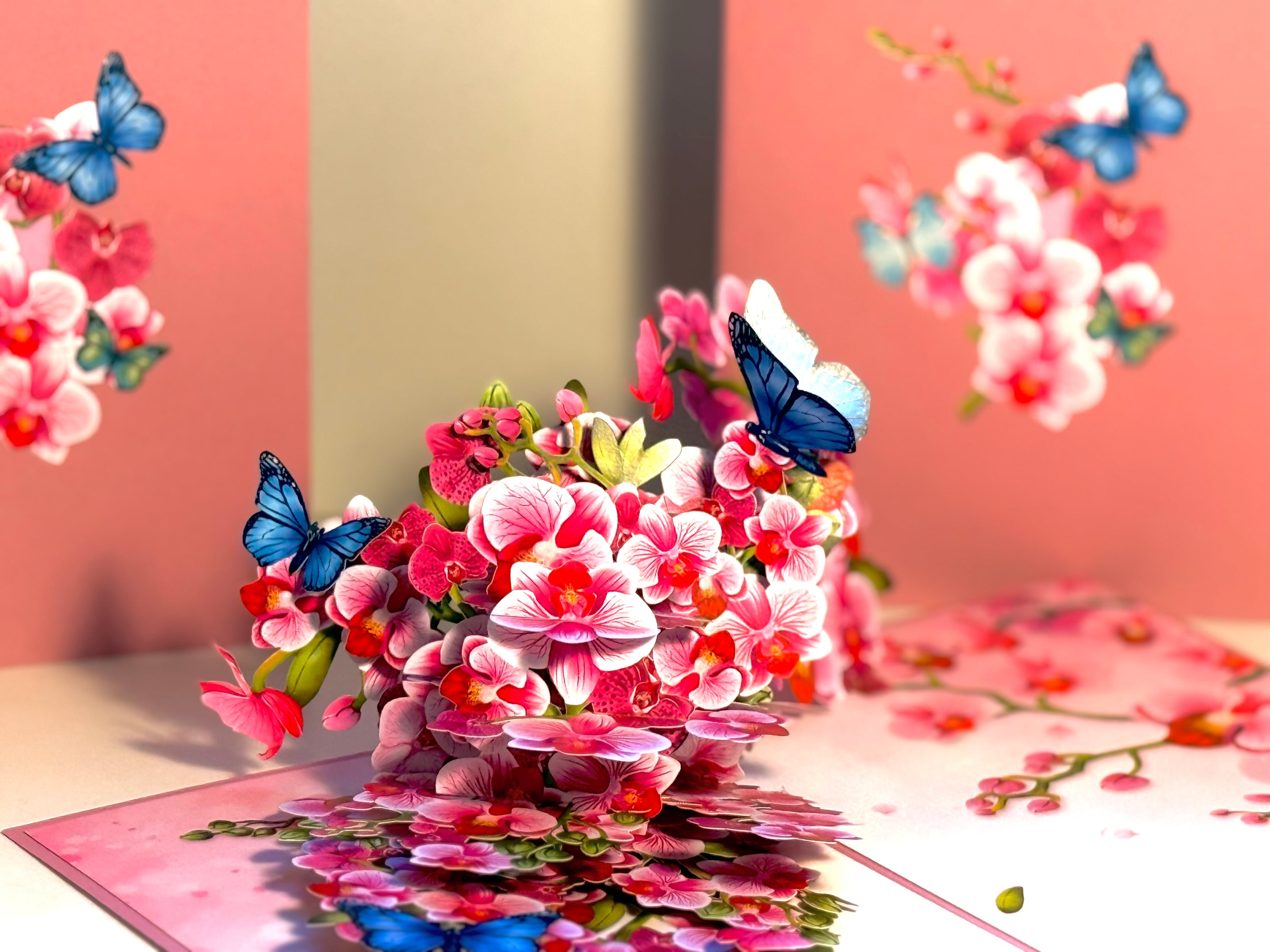 Purple Orchid Garden with Butterflies Origami Pop Cards 3D Pop Up Greeting Card Best Wishes Happy Birthday Gift Thank You Handmade Best Wishes Blank Card for Any Occasion Happy Mother's Day Happy Father's Day Celebrate The Beauty of Flower and Nature