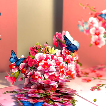 Purple Orchid Garden with Butterflies Origami Pop Cards 3D Pop Up Greeting Card Best Wishes Happy Birthday Gift Thank You Handmade Best Wishes Blank Card for Any Occasion Happy Mother's Day Happy Father's Day Celebrate The Beauty of Flower and Nature