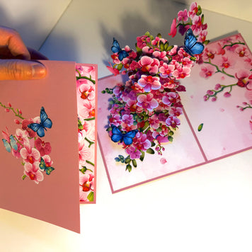 Purple Orchid Garden with Butterflies Origami Pop Cards 3D Pop Up Greeting Card Best Wishes Happy Birthday Gift Thank You Handmade Best Wishes Blank Card for Any Occasion Happy Mother's Day Happy Father's Day Celebrate The Beauty of Flower and Nature
