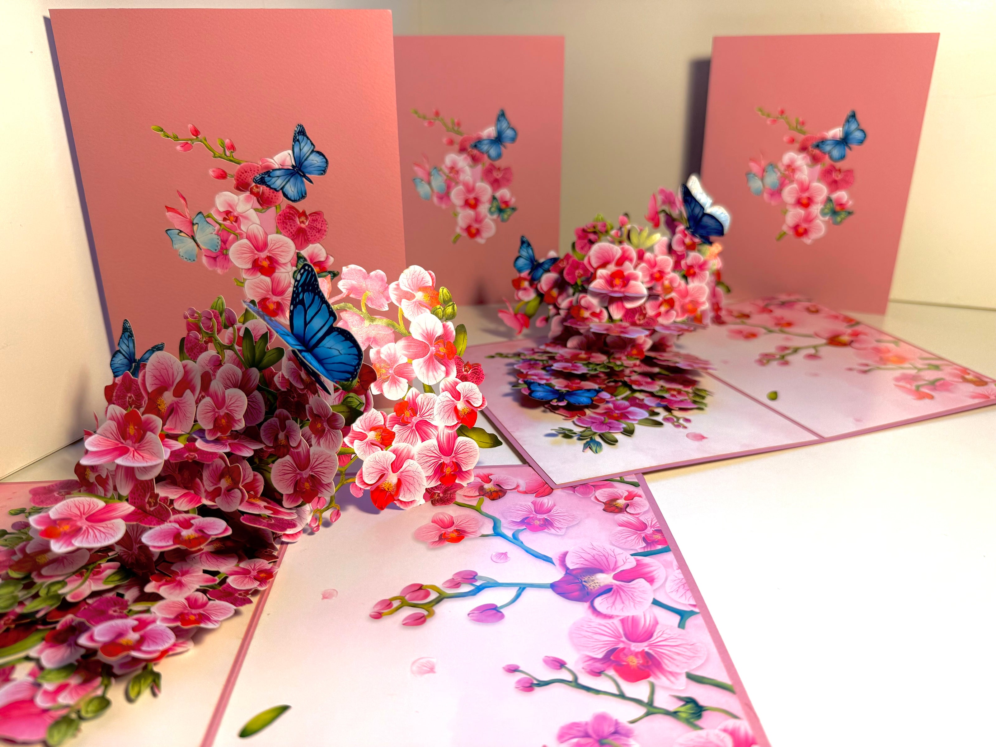 Purple Orchid Garden with Butterflies Origami Pop Cards 3D Pop Up Greeting Card Best Wishes Happy Birthday Gift Thank You Handmade Best Wishes Blank Card for Any Occasion Happy Mother's Day Happy Father's Day Celebrate The Beauty of Flower and Nature