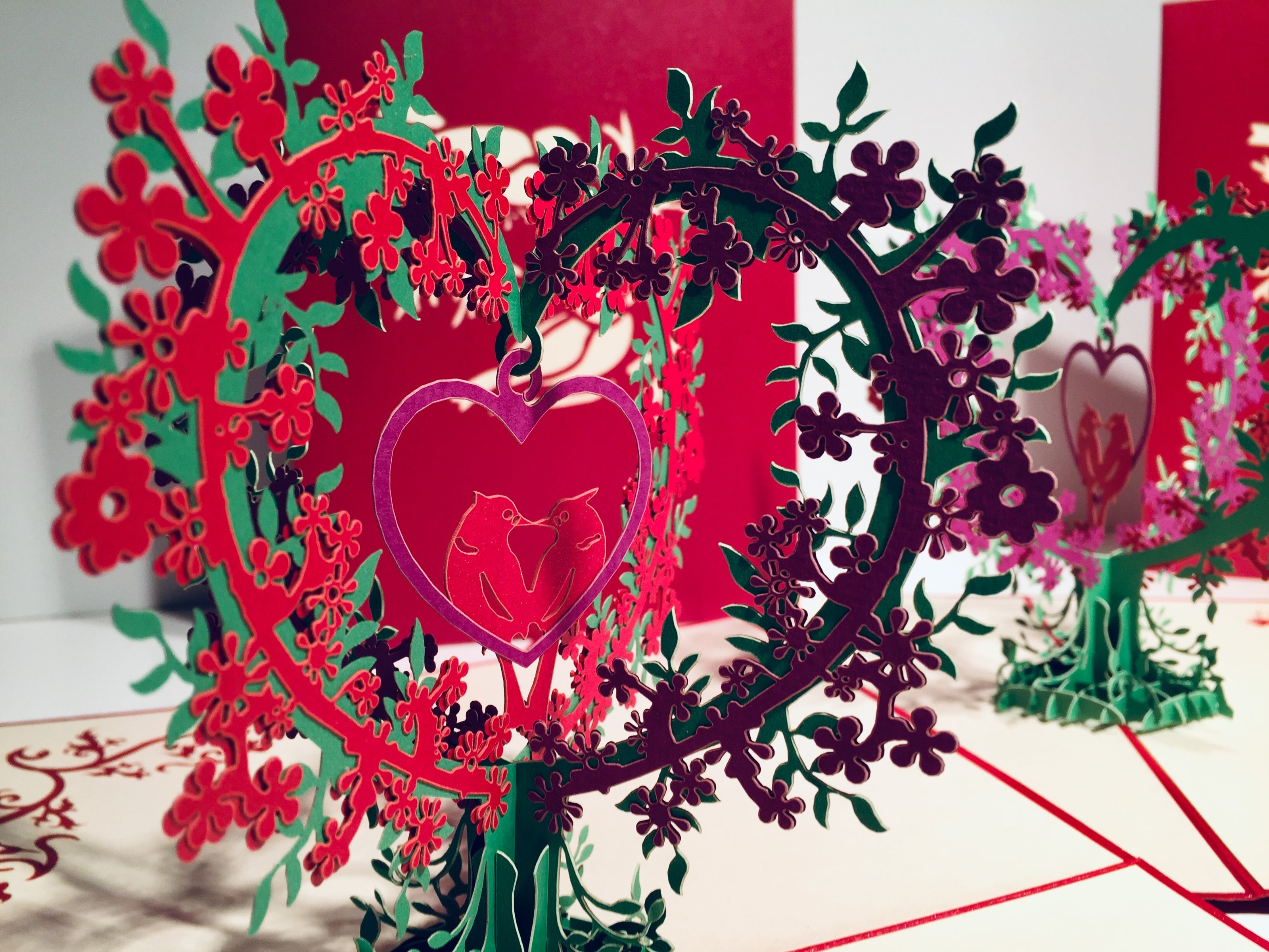 Purple & Red Lovebird - Tree of Love Heart Origami Pop Cards 3D Pop Up Greeting Card Happy Birthday Thank You Handmade Best Wishes Blank Card for Any Occasion Happy Mother's Day Happy Father's Day Celebrate the Beauty Of Nature