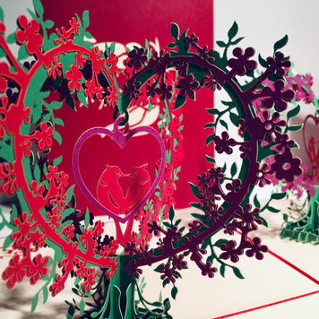 Purple & Red Lovebird - Tree of Love Heart Origami Pop Cards 3D Pop Up Greeting Card Happy Birthday Thank You Handmade Best Wishes Blank Card for Any Occasion Happy Mother's Day Happy Father's Day Celebrate the Beauty Of Nature