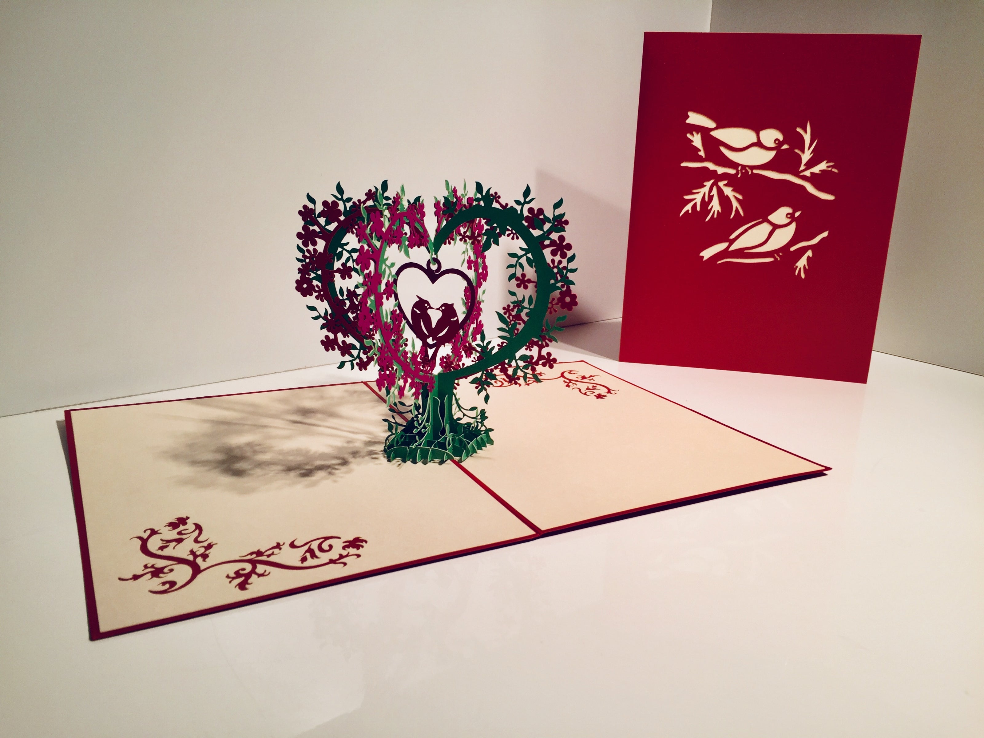 Purple & Red Lovebird - Tree of Love Heart Origami Pop Cards 3D Pop Up Greeting Card Happy Birthday Thank You Handmade Best Wishes Blank Card for Any Occasion Happy Mother's Day Happy Father's Day Celebrate the Beauty Of Nature