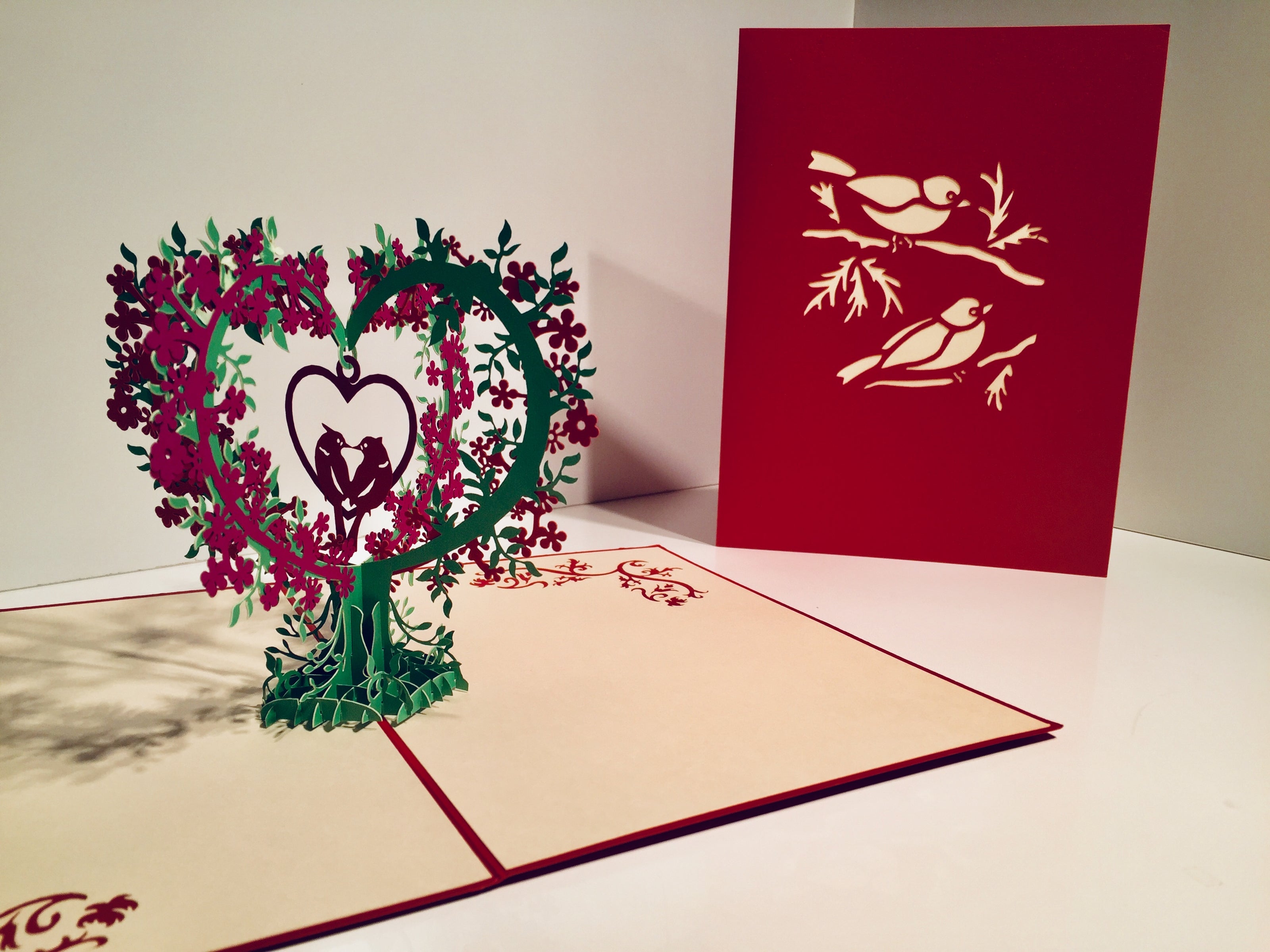 Purple & Red Lovebird - Tree of Love Heart Origami Pop Cards 3D Pop Up Greeting Card Happy Birthday Thank You Handmade Best Wishes Blank Card for Any Occasion Happy Mother's Day Happy Father's Day Celebrate the Beauty Of Nature