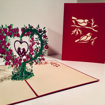 Purple & Red Lovebird - Tree of Love Heart Origami Pop Cards 3D Pop Up Greeting Card Happy Birthday Thank You Handmade Best Wishes Blank Card for Any Occasion Happy Mother's Day Happy Father's Day Celebrate the Beauty Of Nature