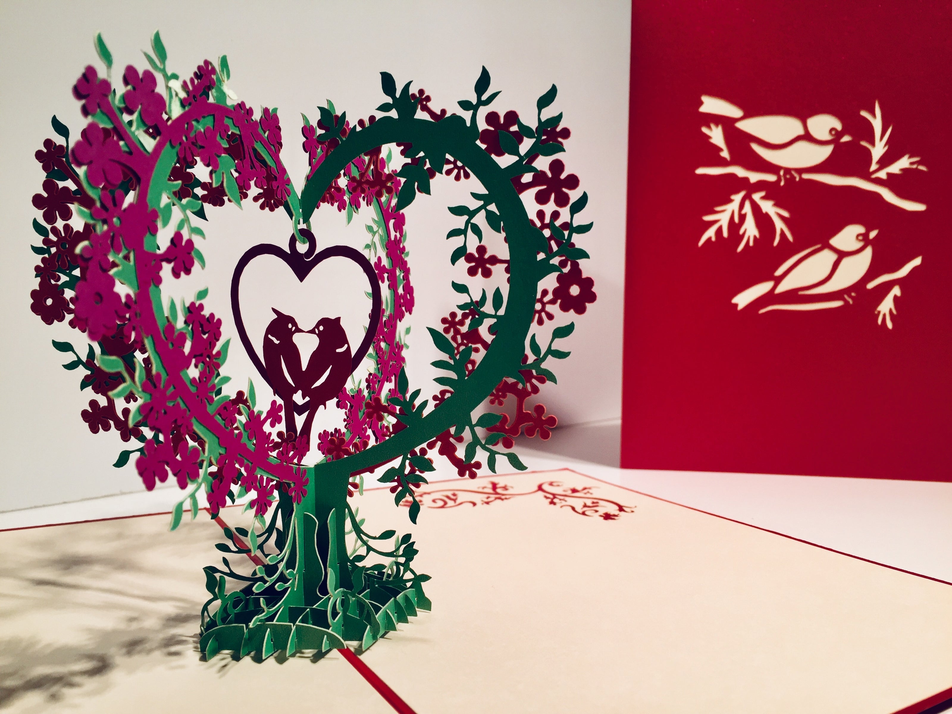 Purple & Red Lovebird - Tree of Love Heart Origami Pop Cards 3D Pop Up Greeting Card Happy Birthday Thank You Handmade Best Wishes Blank Card for Any Occasion Happy Mother's Day Happy Father's Day Celebrate the Beauty Of Nature
