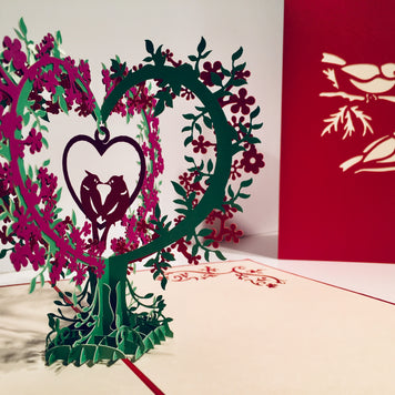 Purple & Red Lovebird - Tree of Love Heart Origami Pop Cards 3D Pop Up Greeting Card Happy Birthday Thank You Handmade Best Wishes Blank Card for Any Occasion Happy Mother's Day Happy Father's Day Celebrate the Beauty Of Nature