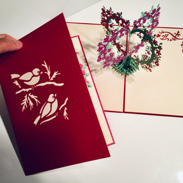 Purple & Red Lovebird - Tree of Love Heart Origami Pop Cards 3D Pop Up Greeting Card Happy Birthday Thank You Handmade Best Wishes Blank Card for Any Occasion Happy Mother's Day Happy Father's Day Celebrate the Beauty Of Nature