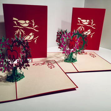 Purple & Red Lovebird - Tree of Love Heart Origami Pop Cards 3D Pop Up Greeting Card Happy Birthday Thank You Handmade Best Wishes Blank Card for Any Occasion Happy Mother's Day Happy Father's Day Celebrate the Beauty Of Nature