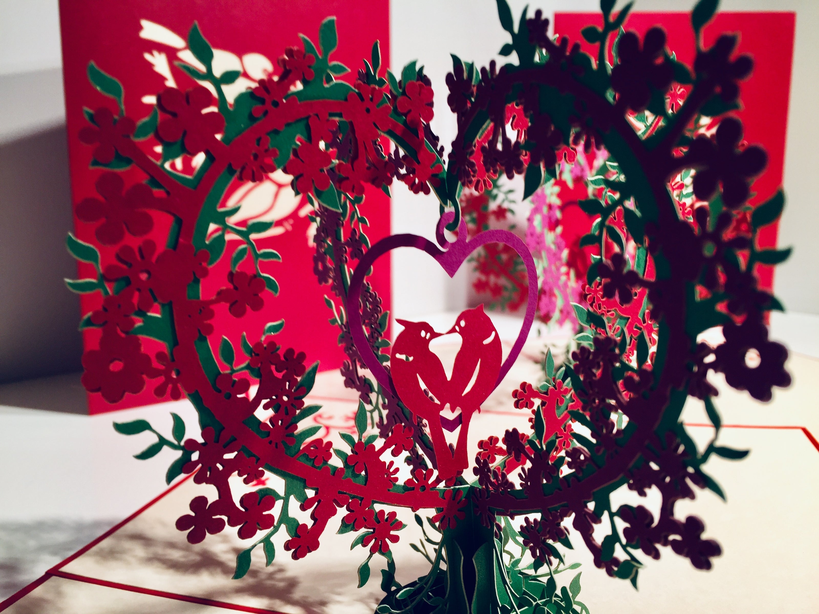 Purple & Red Lovebird - Tree of Love Heart Origami Pop Cards 3D Pop Up Greeting Card Happy Birthday Thank You Handmade Best Wishes Blank Card for Any Occasion Happy Mother's Day Happy Father's Day Celebrate the Beauty Of Nature