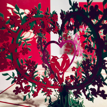 Purple & Red Lovebird - Tree of Love Heart Origami Pop Cards 3D Pop Up Greeting Card Happy Birthday Thank You Handmade Best Wishes Blank Card for Any Occasion Happy Mother's Day Happy Father's Day Celebrate the Beauty Of Nature