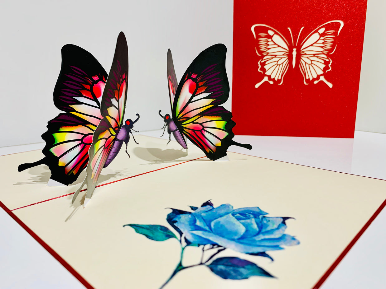 Large Gorgeous Navy Blue Butterfly Origami Pop Cards 3D Pop Up Greeting Card Happy Birthday Thank You Handmade Gift Thinking of You Blank Card for Any Occasion Happy Mother's Day Happy Father's Australiana