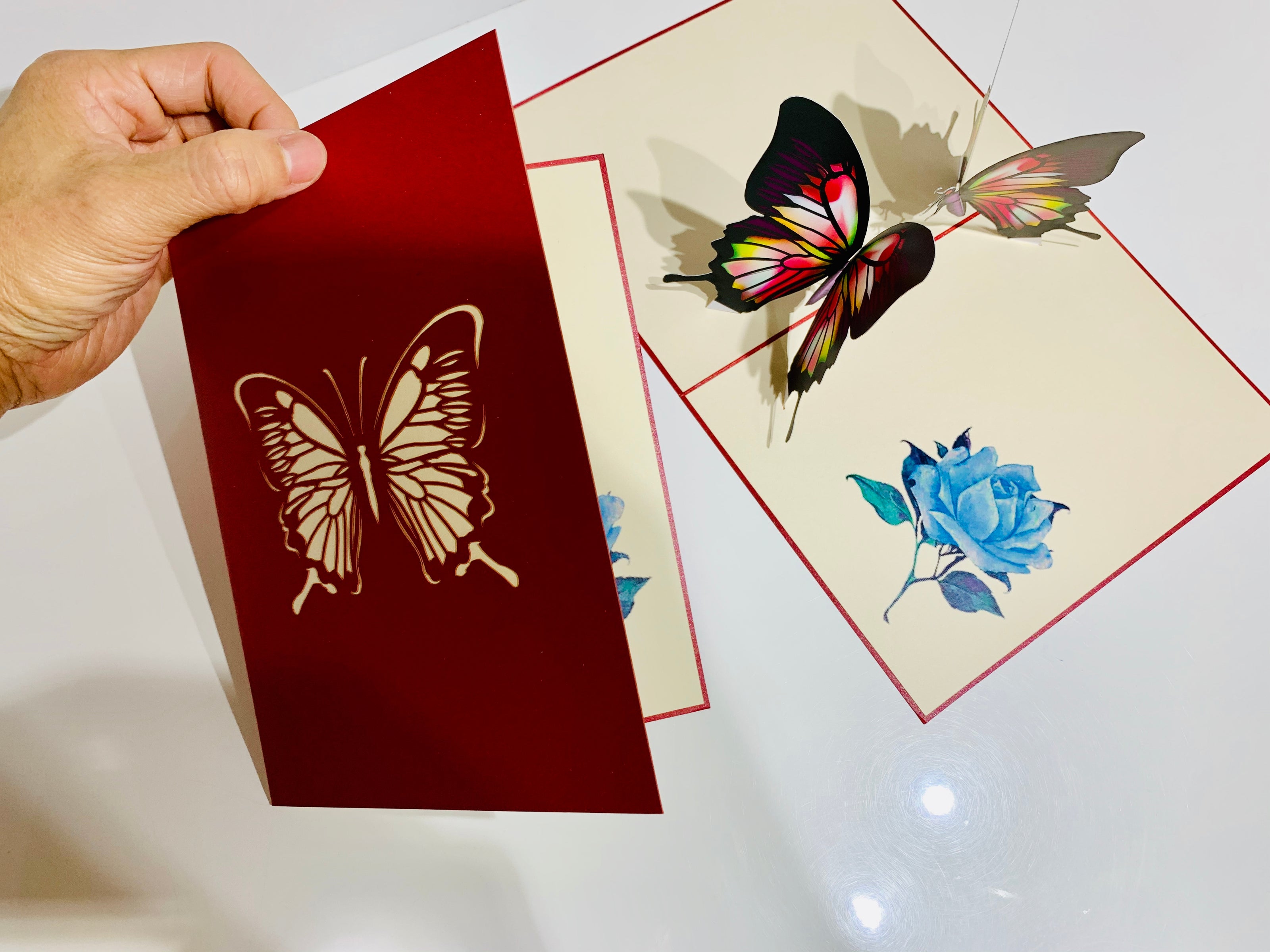 Large Gorgeous Navy Blue Butterfly Origami Pop Cards 3D Pop Up Greeting Card Happy Birthday Thank You Handmade Gift Thinking of You Blank Card for Any Occasion Happy Mother's Day Happy Father's Australiana